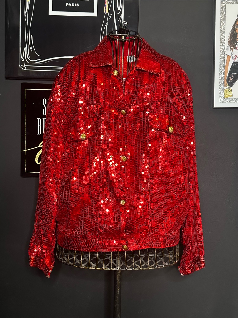 Vintage Red Sequin Jacket - Women's Statement jacket